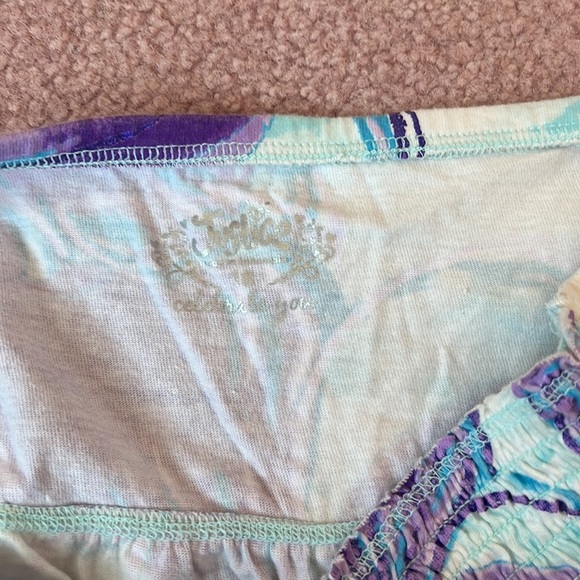 JUSTICE Girls Floral Purple and Blue Strapless Top Size 18 - Picture 5 of 5